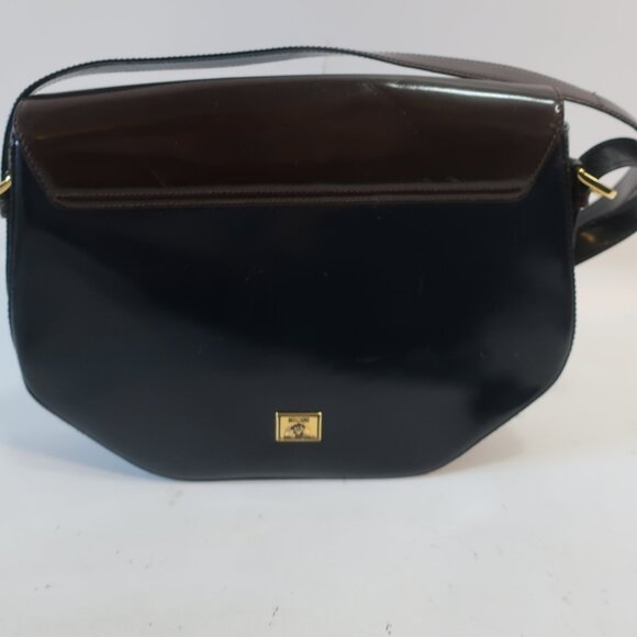Womens Moschino 453248 Brown Black Matted Patent Leather Shoulder Handbag - Picture 7 of 16